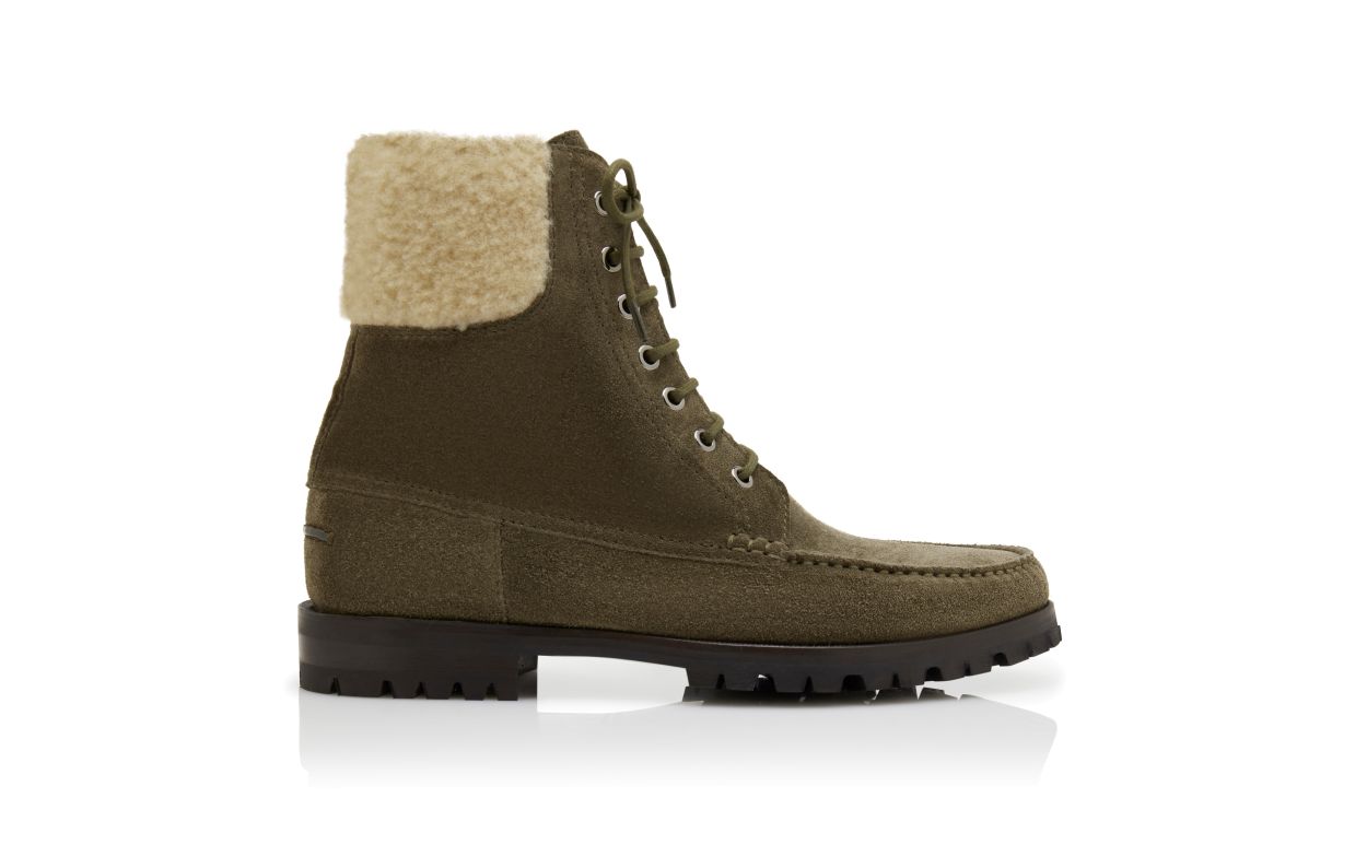 Botas de Cano Curto em Camurça Verde Escuro