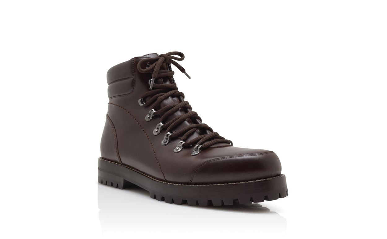 Botas de Cano Curto em Couro de Novilho Marrom Escuro