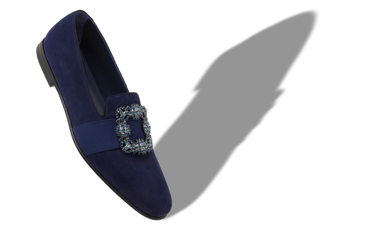 Mocassins de Camurça Azul-Marinho com Fivela Encravada