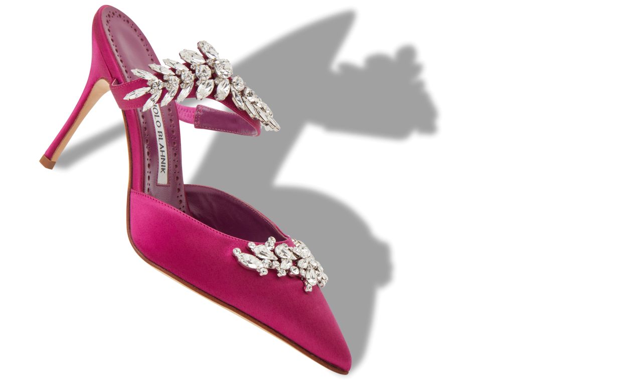 Mules de Satin Fuchsia com Detalhes em Cristal