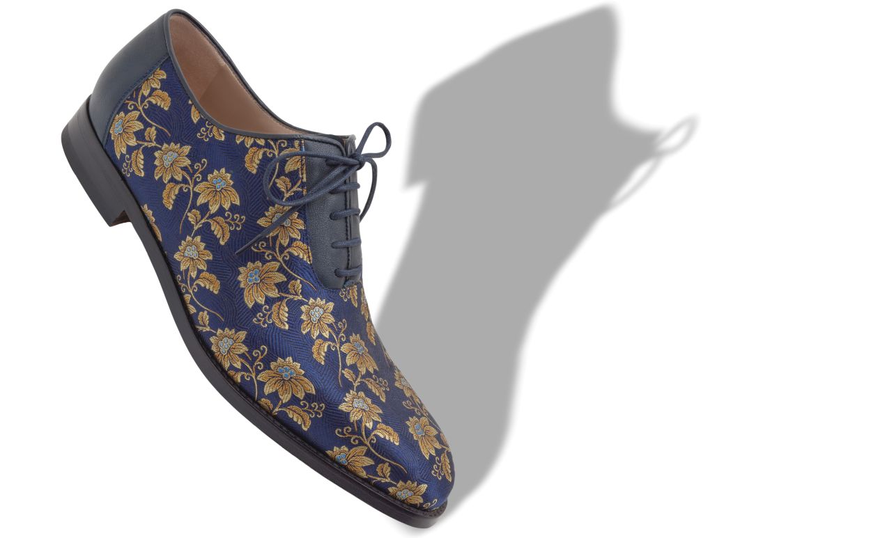 Oxfords de Seda com Estampa Floral Azul Marinho