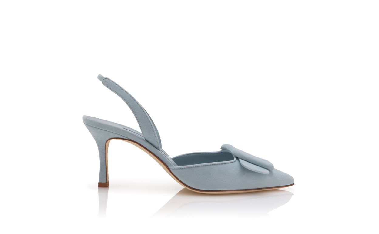 Sapatilhas Slingback com Detalhe de Fivela em Camurça Azul Claro