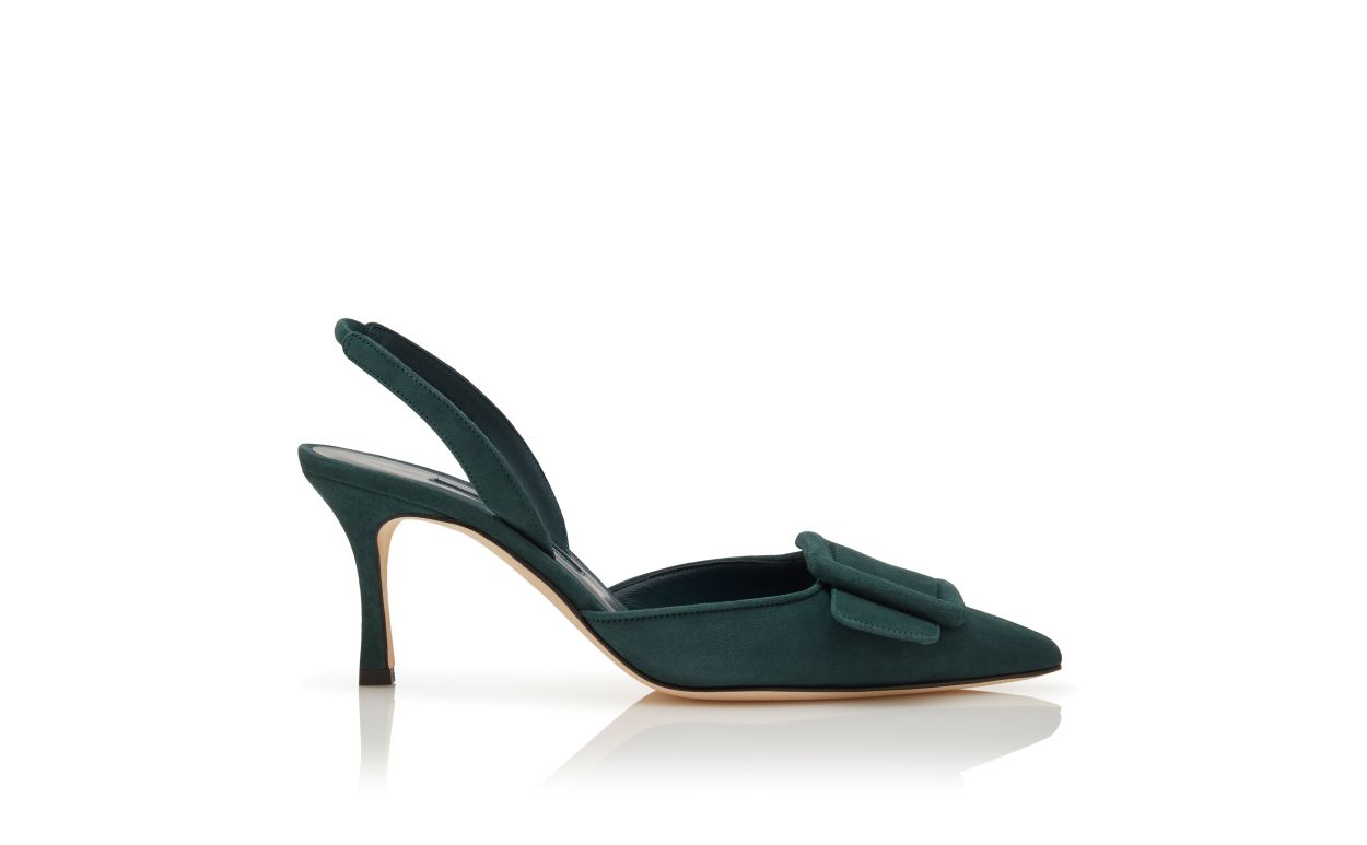 Sapatilhas Slingback com Detalhe de Fivela em Seda Verde Escuro