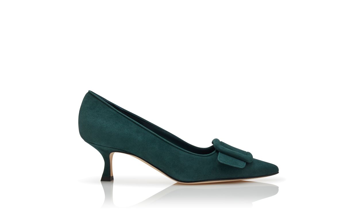 Sapatilhas de Pico em Suede Verde Escuro com Detalhe de Fivela