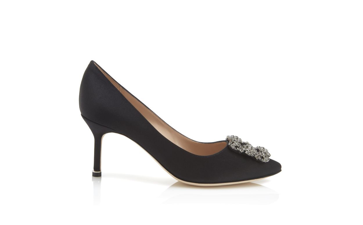 Sapatilhas com Fivela de Joia em Satinê Preto