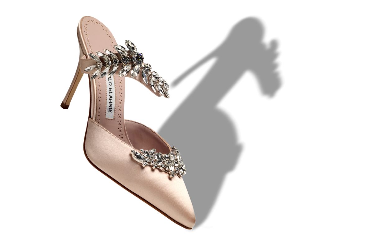 Mules de cetim Bege Claro com Detalhes em Cristal