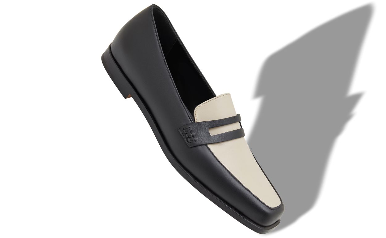 Mocassins de Couro de Vitela Preto e Creme