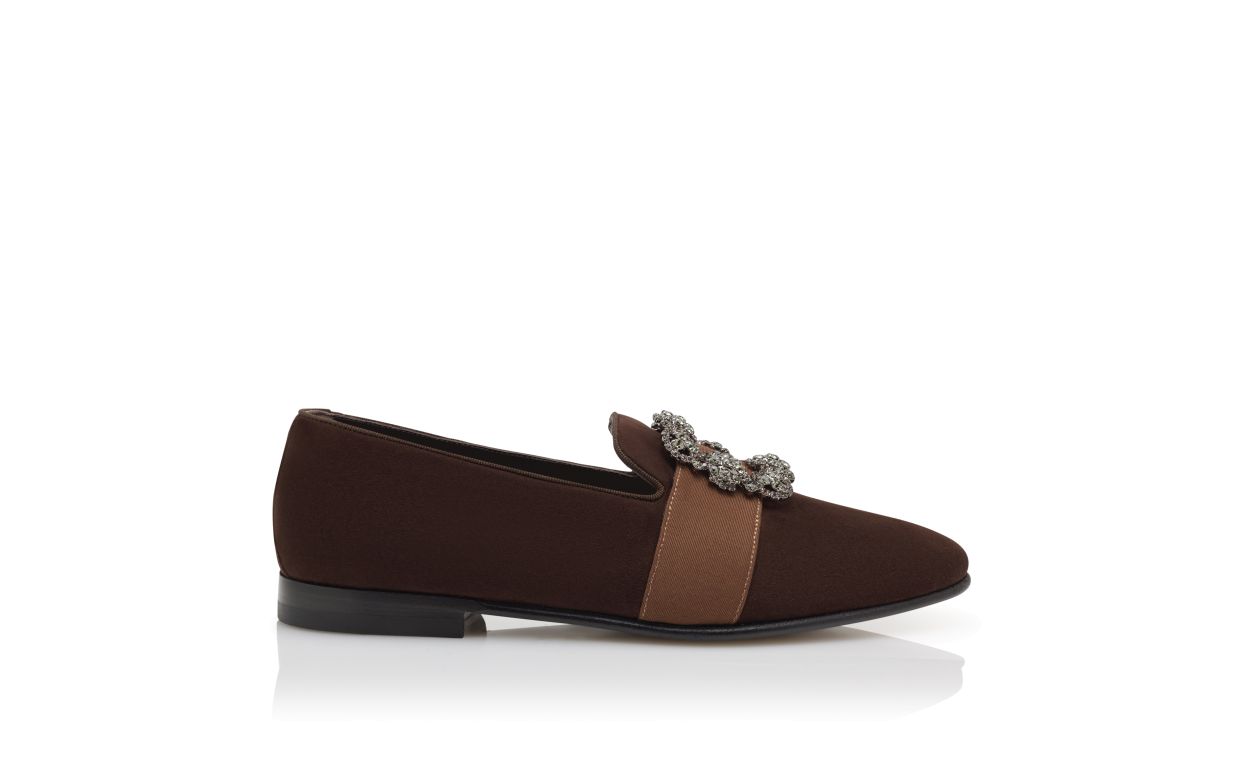 Loafers de Couro de Cabedal Marrom Escuro com Fivela de Joia