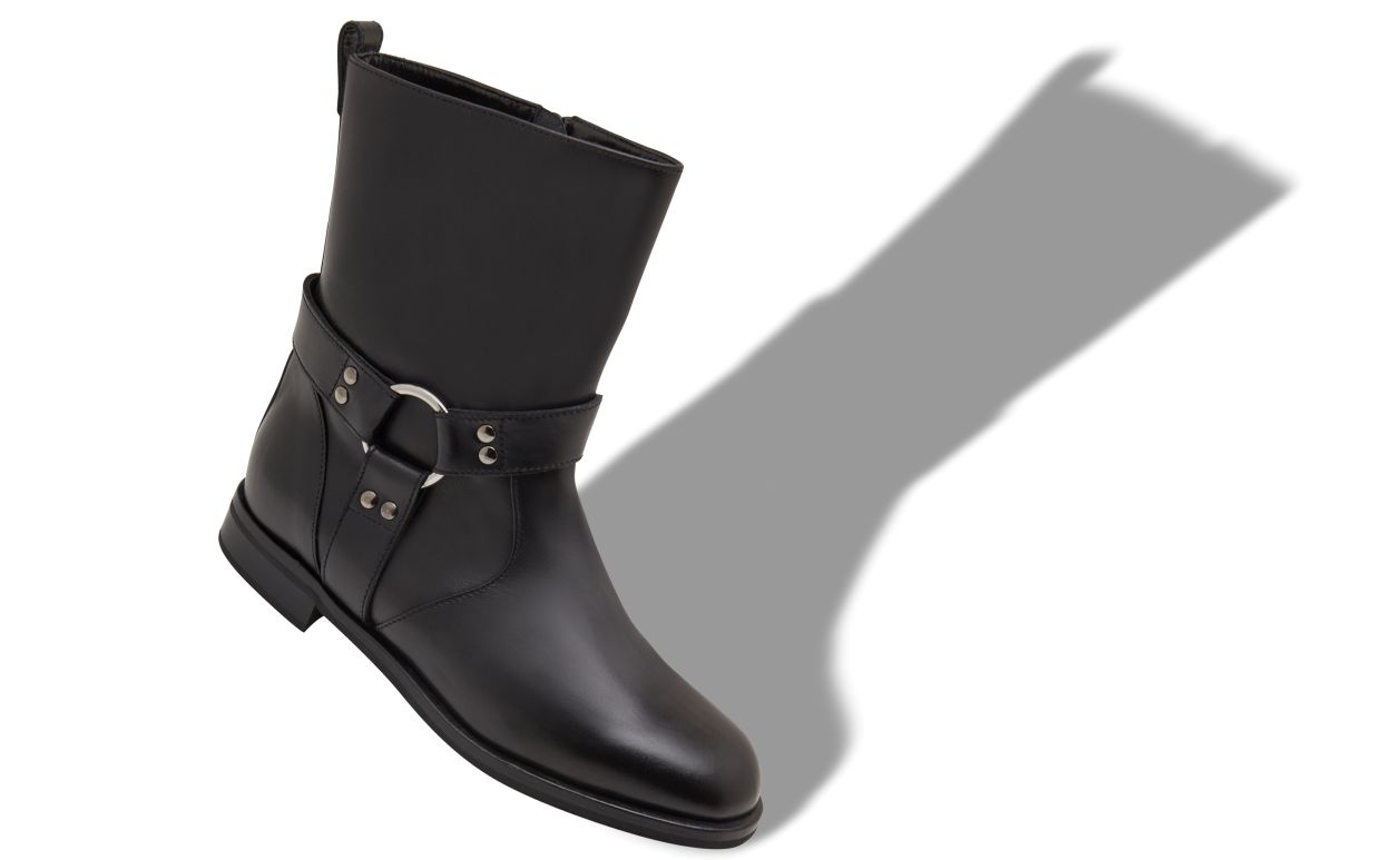 Botas de Cano Médio em Couro de Novilho Preto