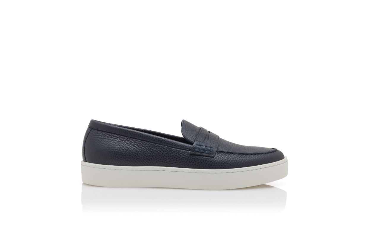 Sapatilhas Slip-On de Couro de Vitela Azul-Marinho