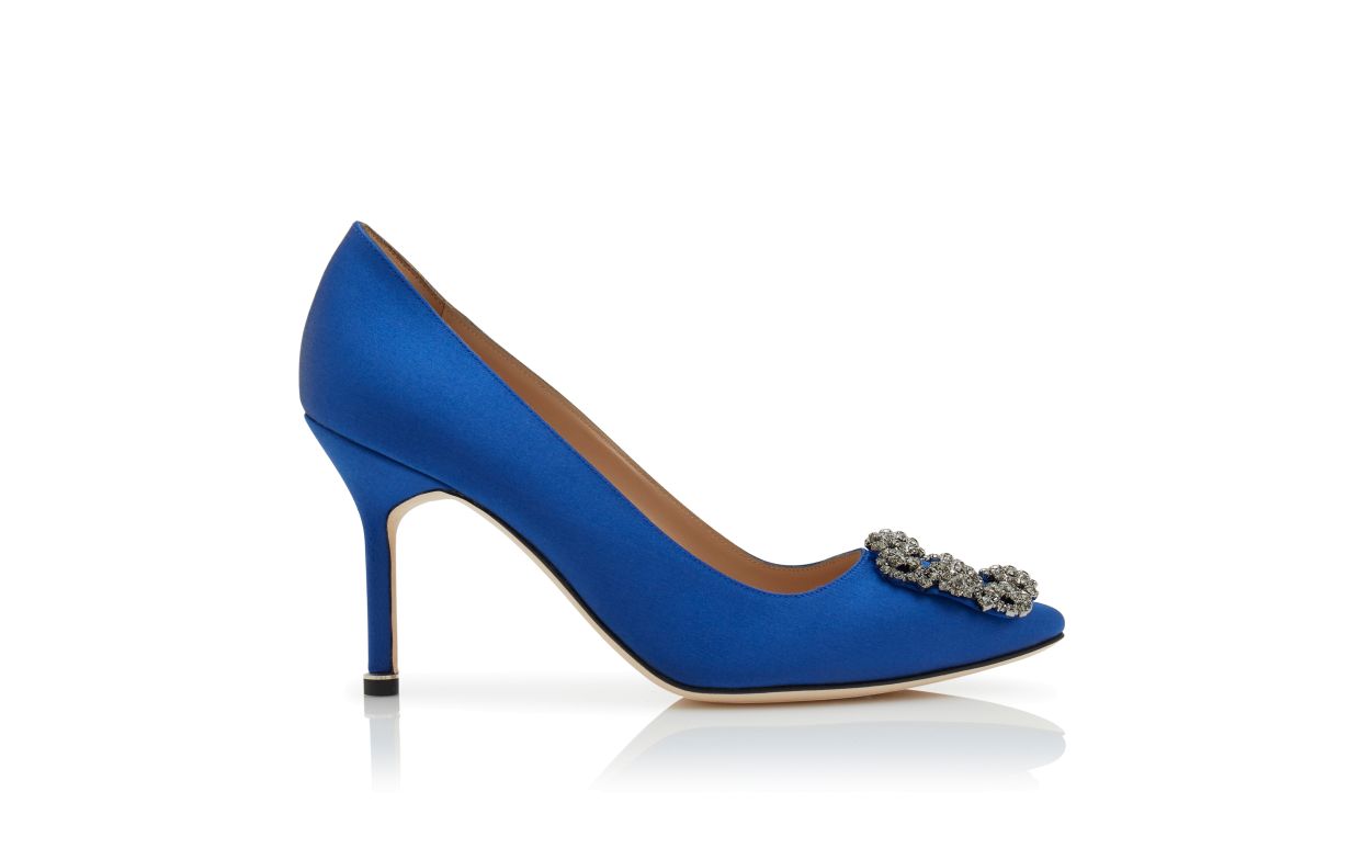 Sapatilhas com Fivela de Joia de Seda Azul