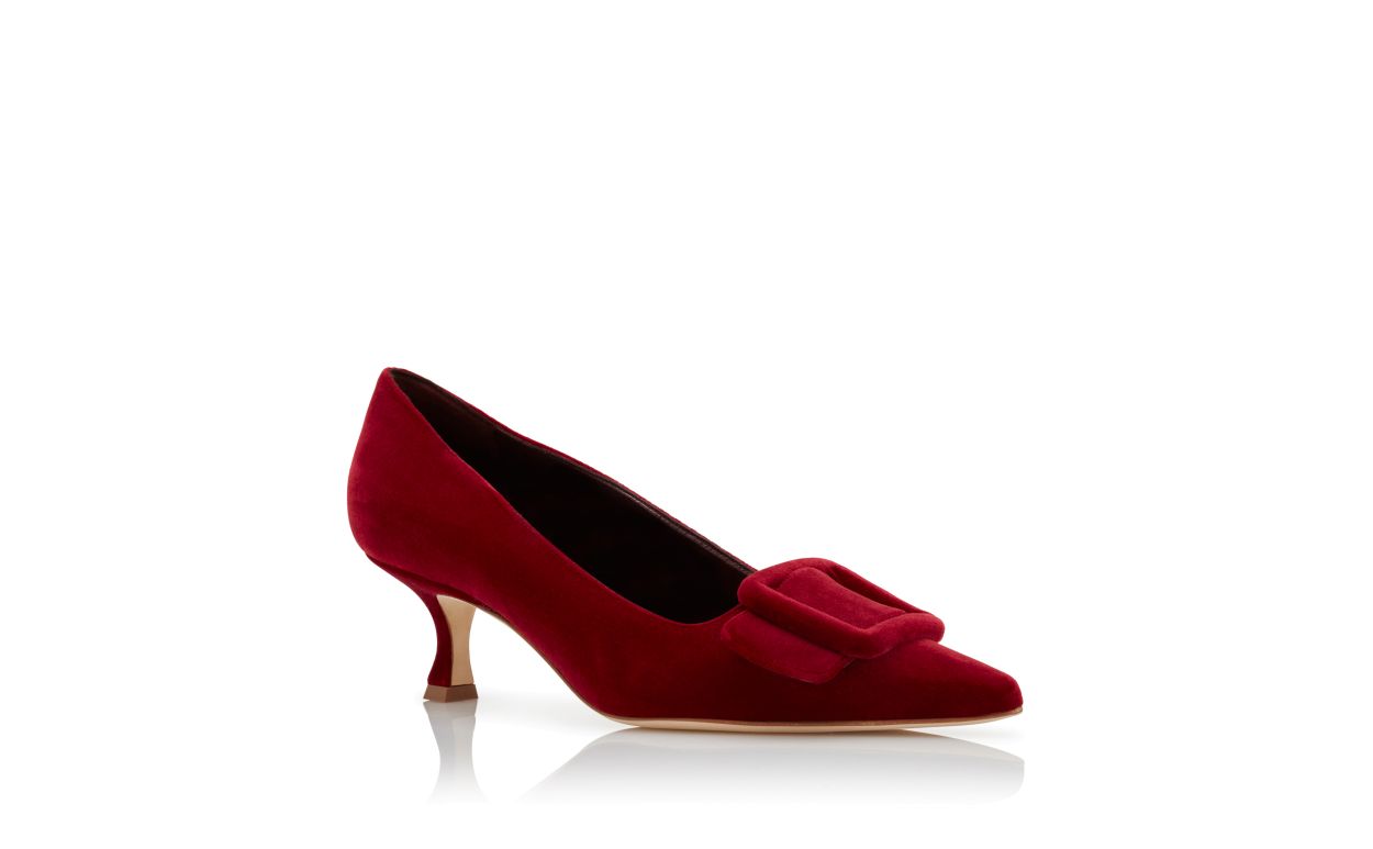 Sapatilhas com Detalhe de Fivela em Veludo Vermelho