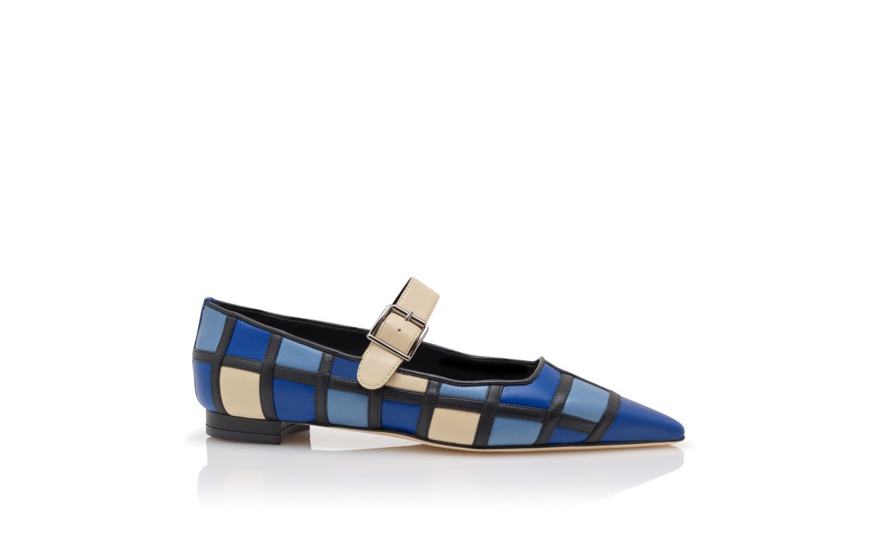 Sapatilhas Planas de Couro Nappa Azul e Creme