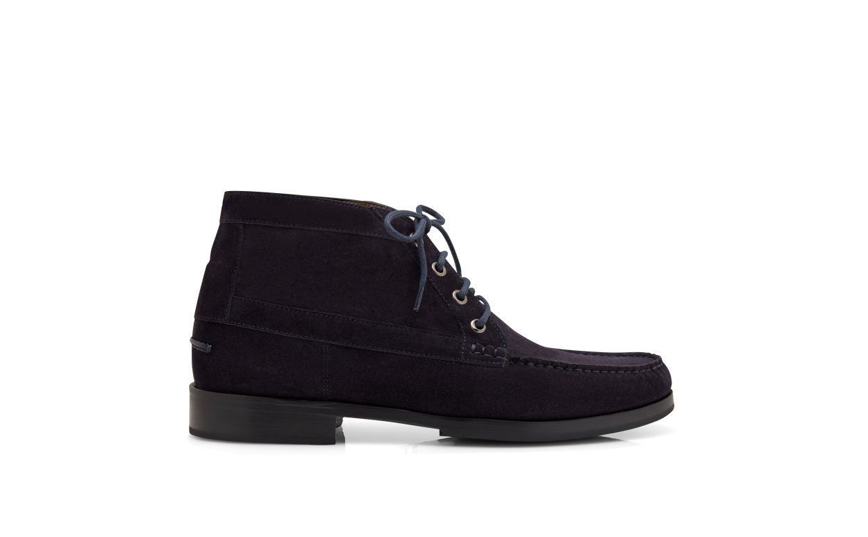 Botas de Cano Médio em Camurça de Beco Azul-Navy