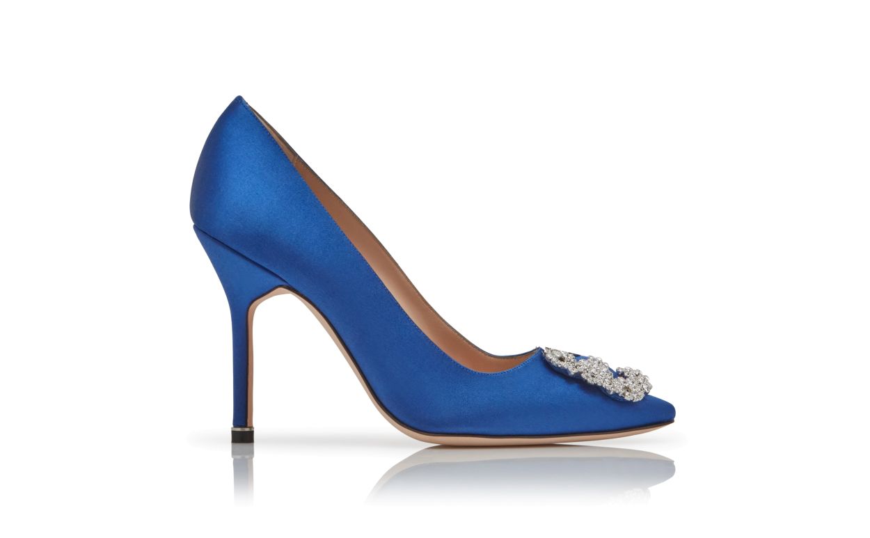 Sapatos de Salto Alto com Fivela de Jóia em Satin Azul