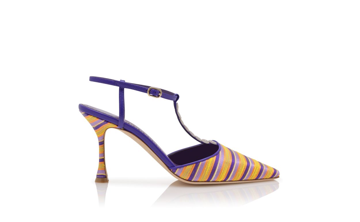 Sapatilhas T-Bar Listradas de Algodão Roxo e Laranja