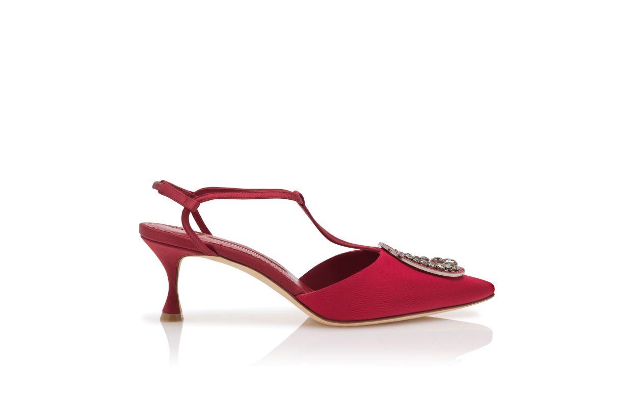 Sapatilhas T-Bar com Detalhes de Joias em Grosgrain Vermelho