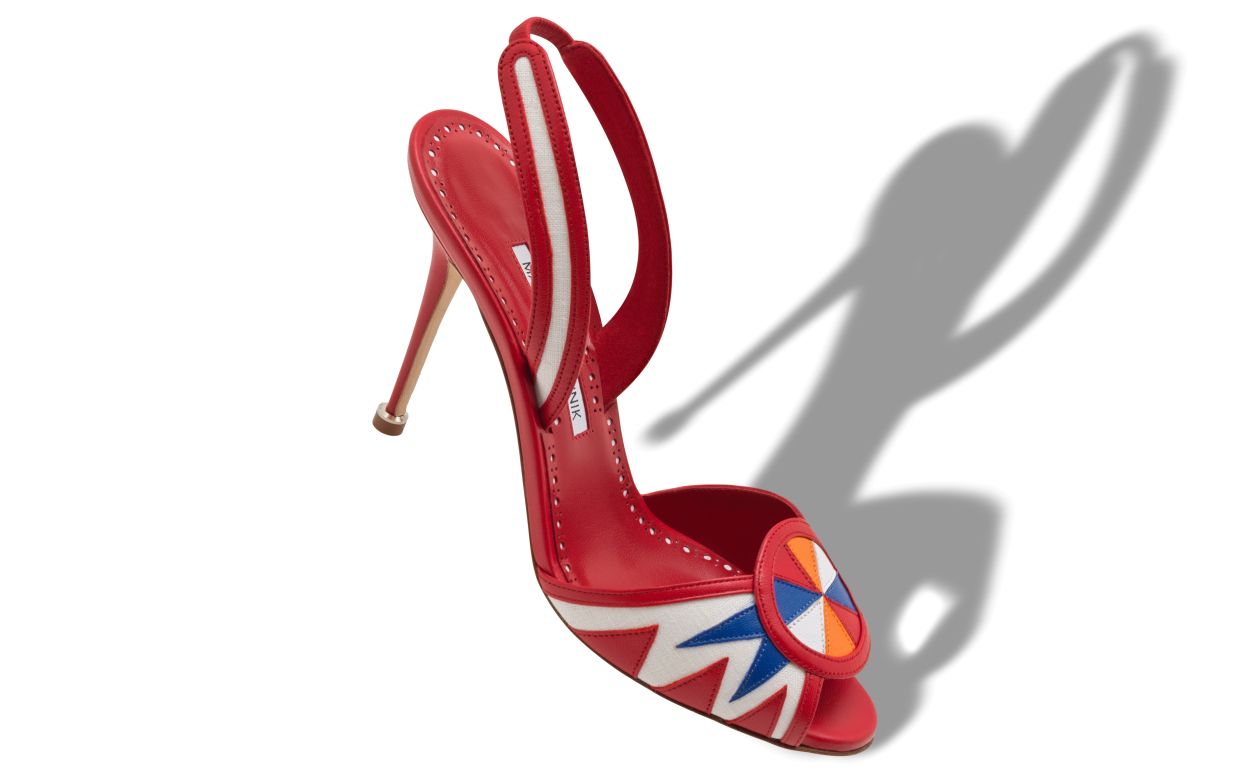 Sandalhas de Couro Nappa Vermelho, Branco e Azul
