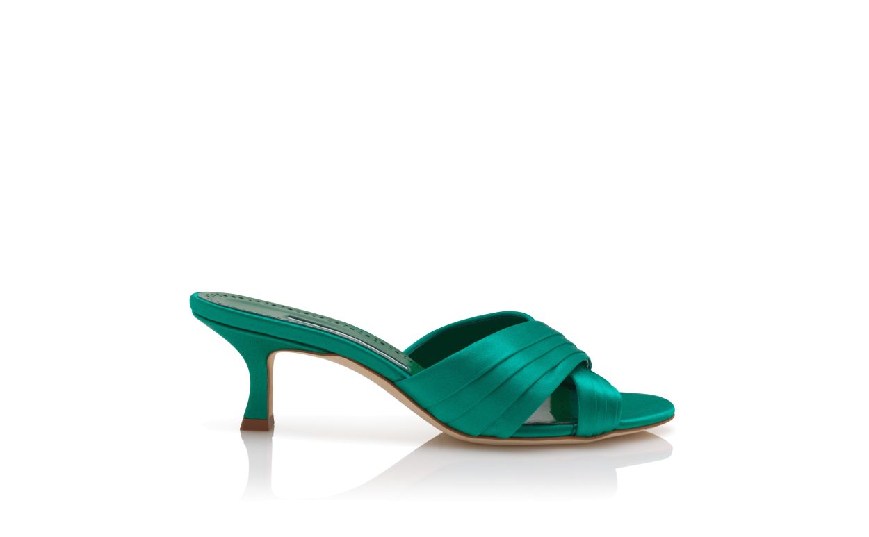 Mules de Seda Verde com Detalhes em Dobra