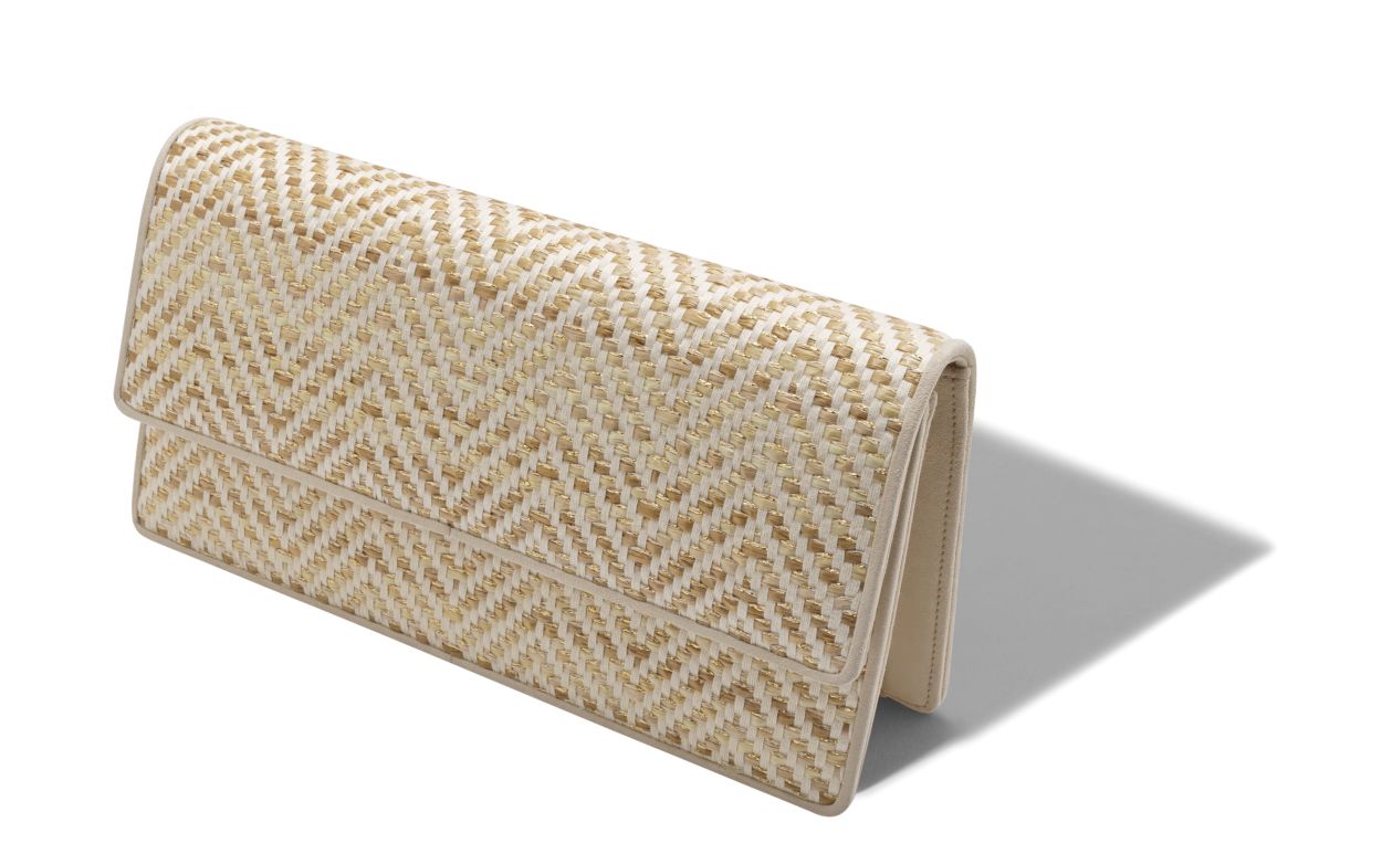 Bolsa de Mão de Raffia Bege Claro e Creme