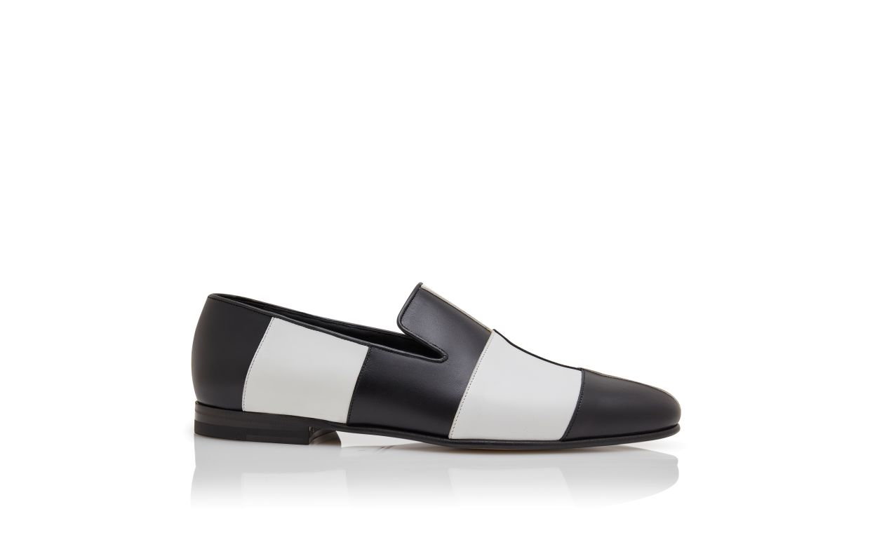 Mocassins de Couro de Vitela Preto e Branco
