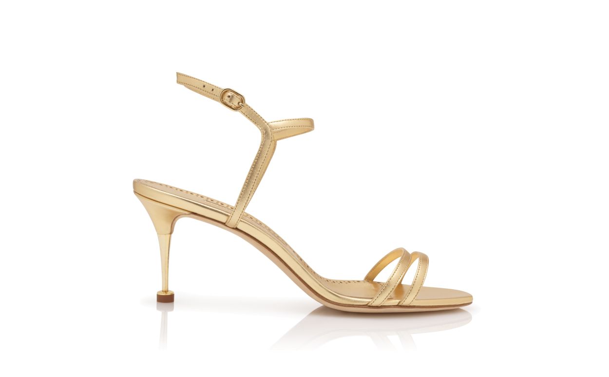 Sandalas de Couro Nappa Dourado com Tira para o Tornozelo