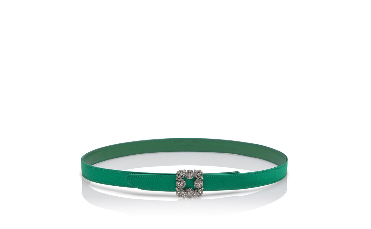 Cinto de Seda Verde com Fivela de Cristal