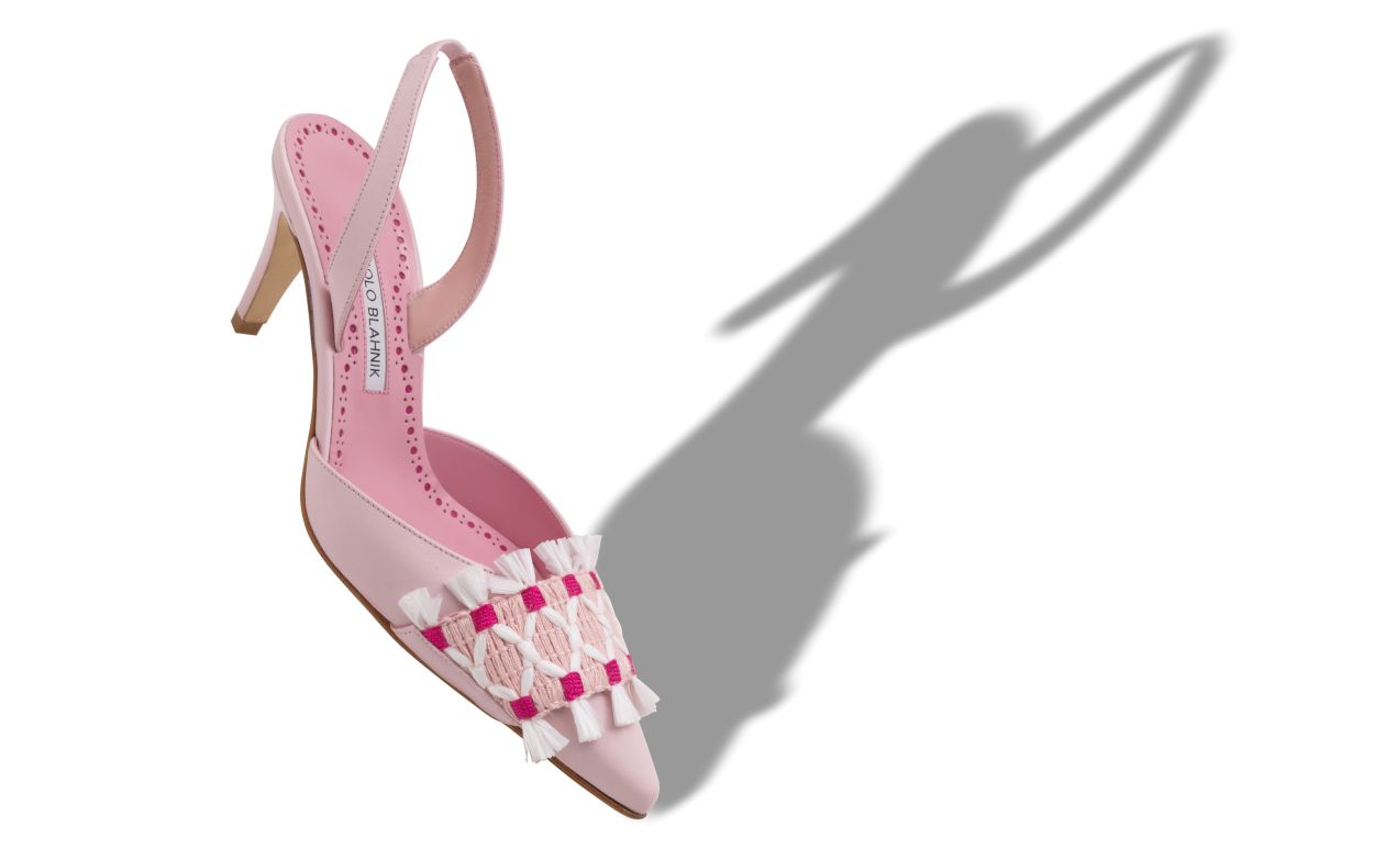 Sapatos de Salto Alto em Couro Nappa Rosa Claro com Tira Elástica