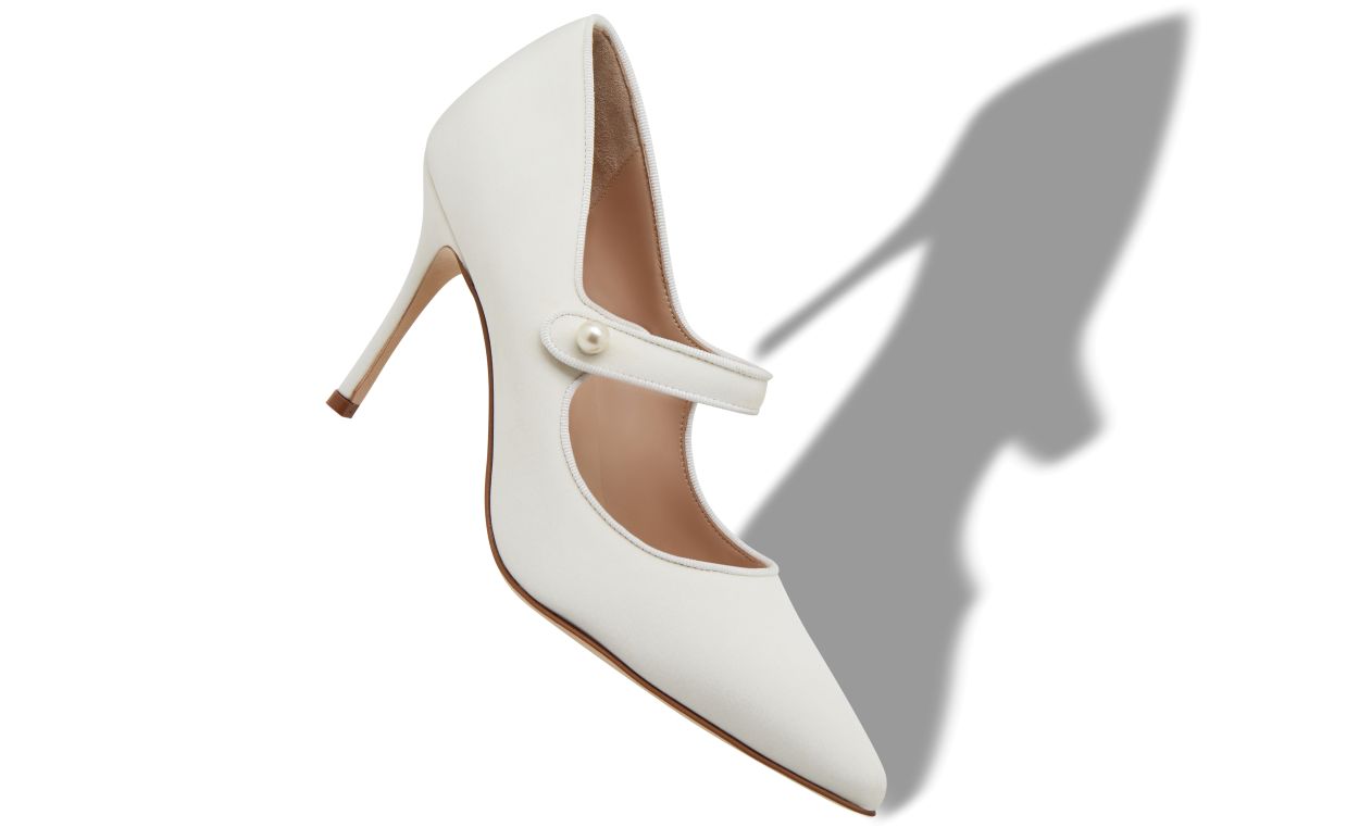 Sapatilhas Mary Jane de Crepe de Chine Branco