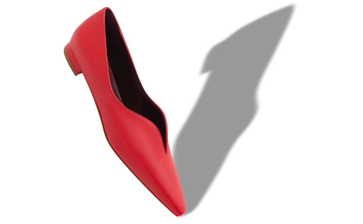 Sapatos planos de couro napa vermelho
