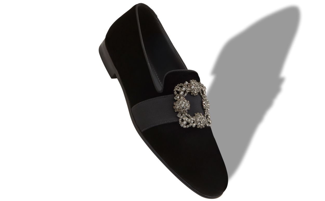Mocassins com Fivela de Joia Veludo Preto