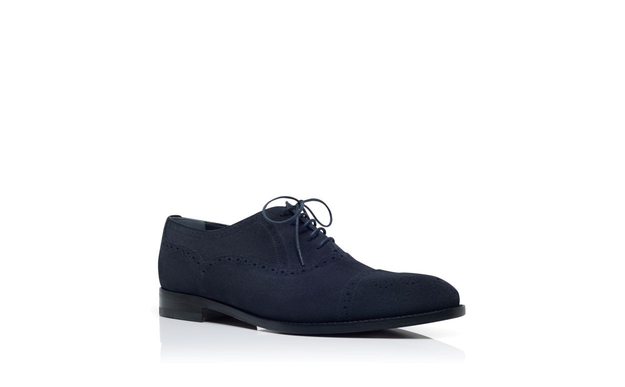 Oxfords de Couro de Camurça Azul-Marinho com Bico em Forma de Cap