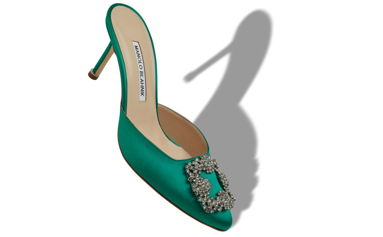 Mule com Fivela de Joia em Satinê Verde