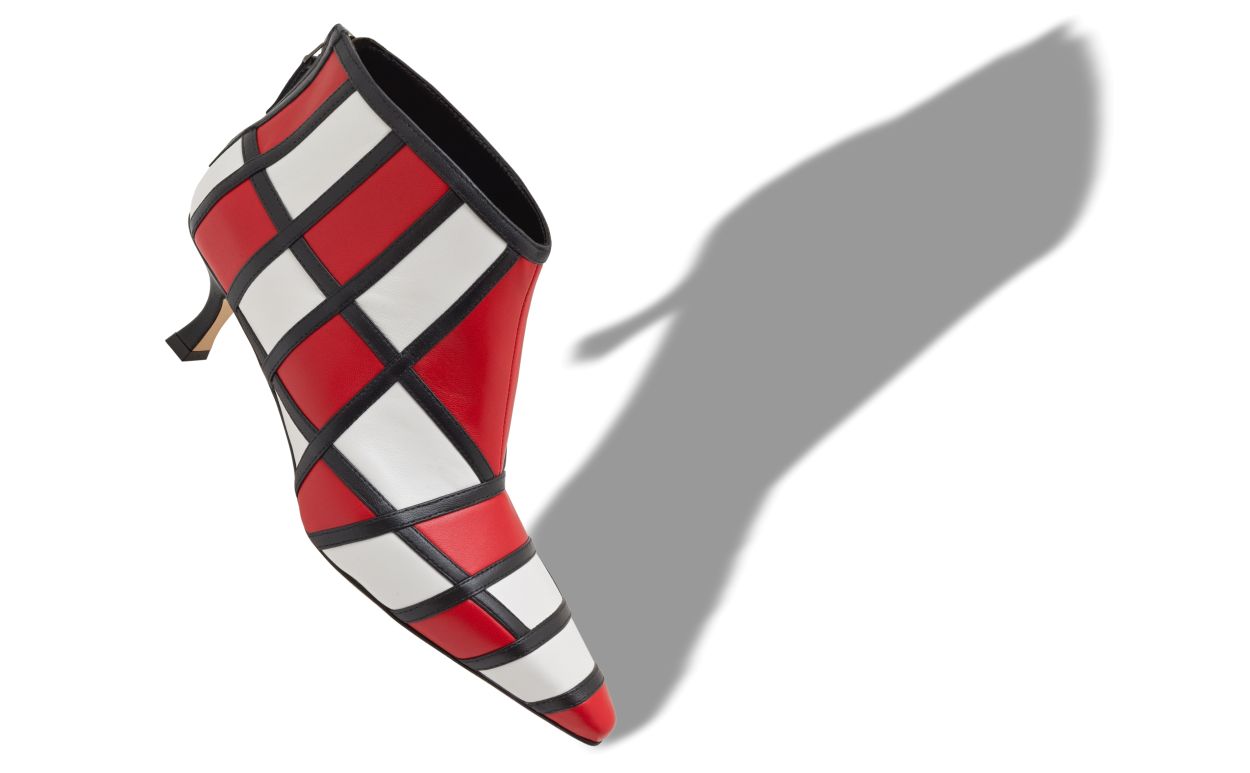 Botas de Cano Curto em Couro Napa Vermelho e Branco