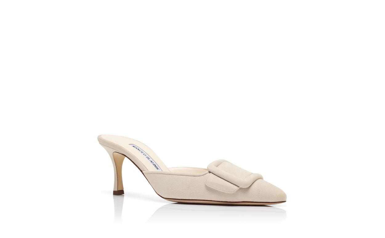 Mules com Detalhe de Fivela em Suede Creme Claro