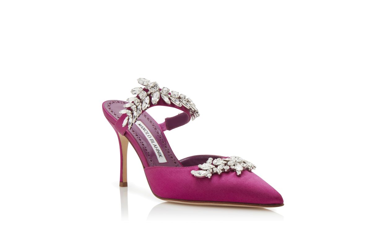 Mules de Satin Fuchsia com Detalhes em Cristal