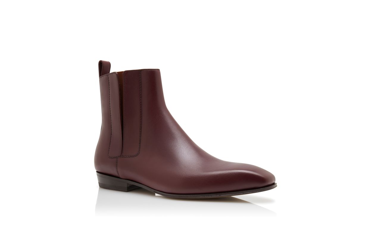 Botas de Cano Médio em Couro de Vitela Vermelho Escuro