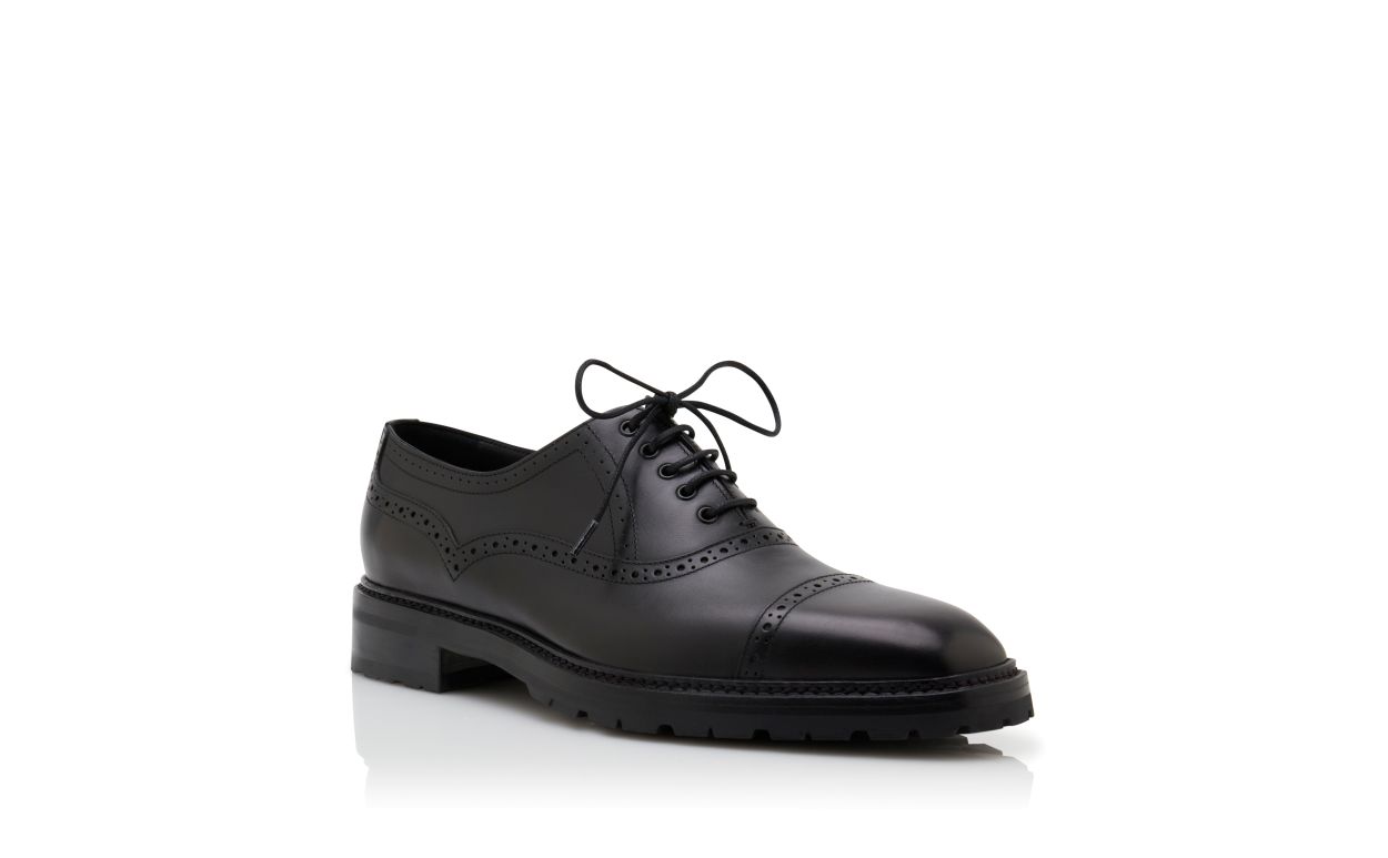 Sapatos de Couro de Novilho Preto com Cadarço