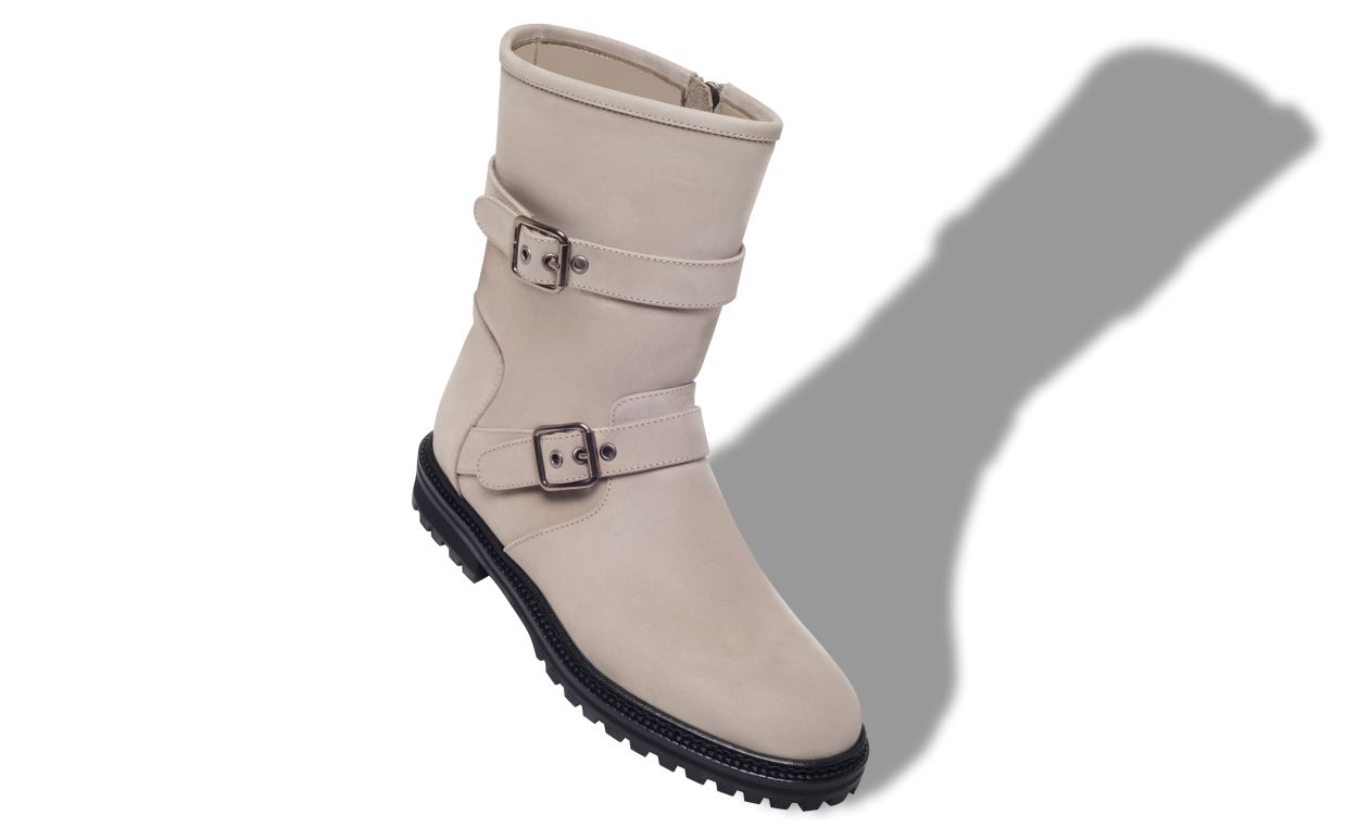 Botas de Cano Médio em Nubuck Cinza com Dobradiças Duplas