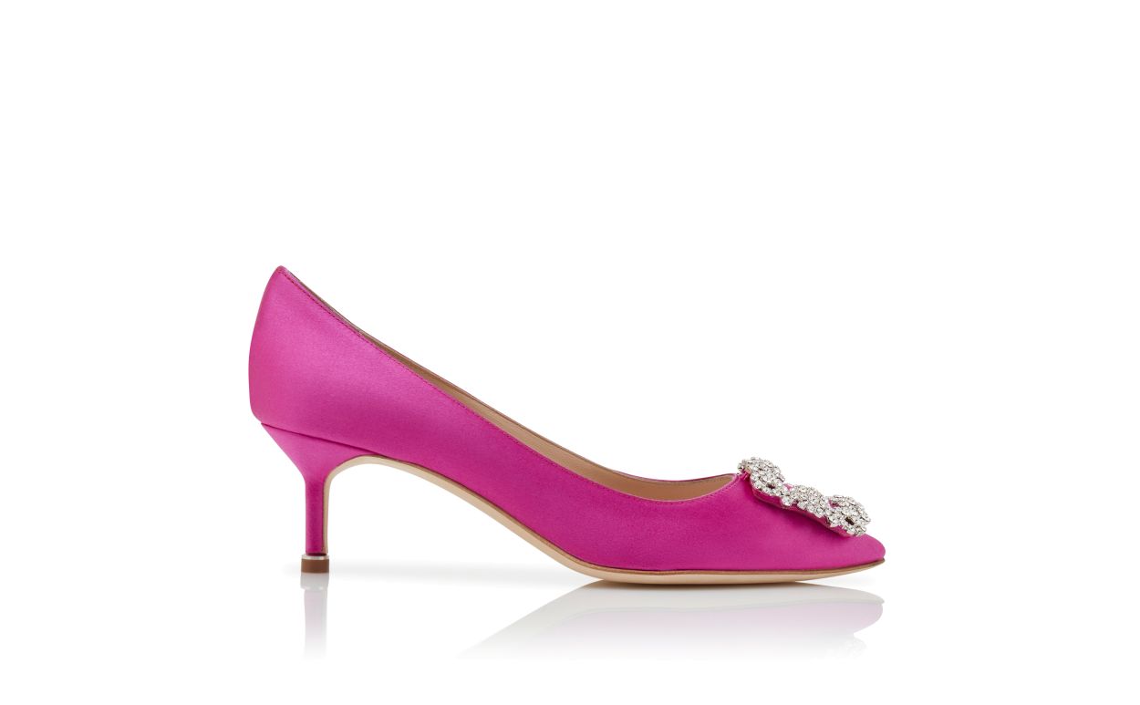 Sapatilhas de Couro Fuchsia com Fivela de Joia