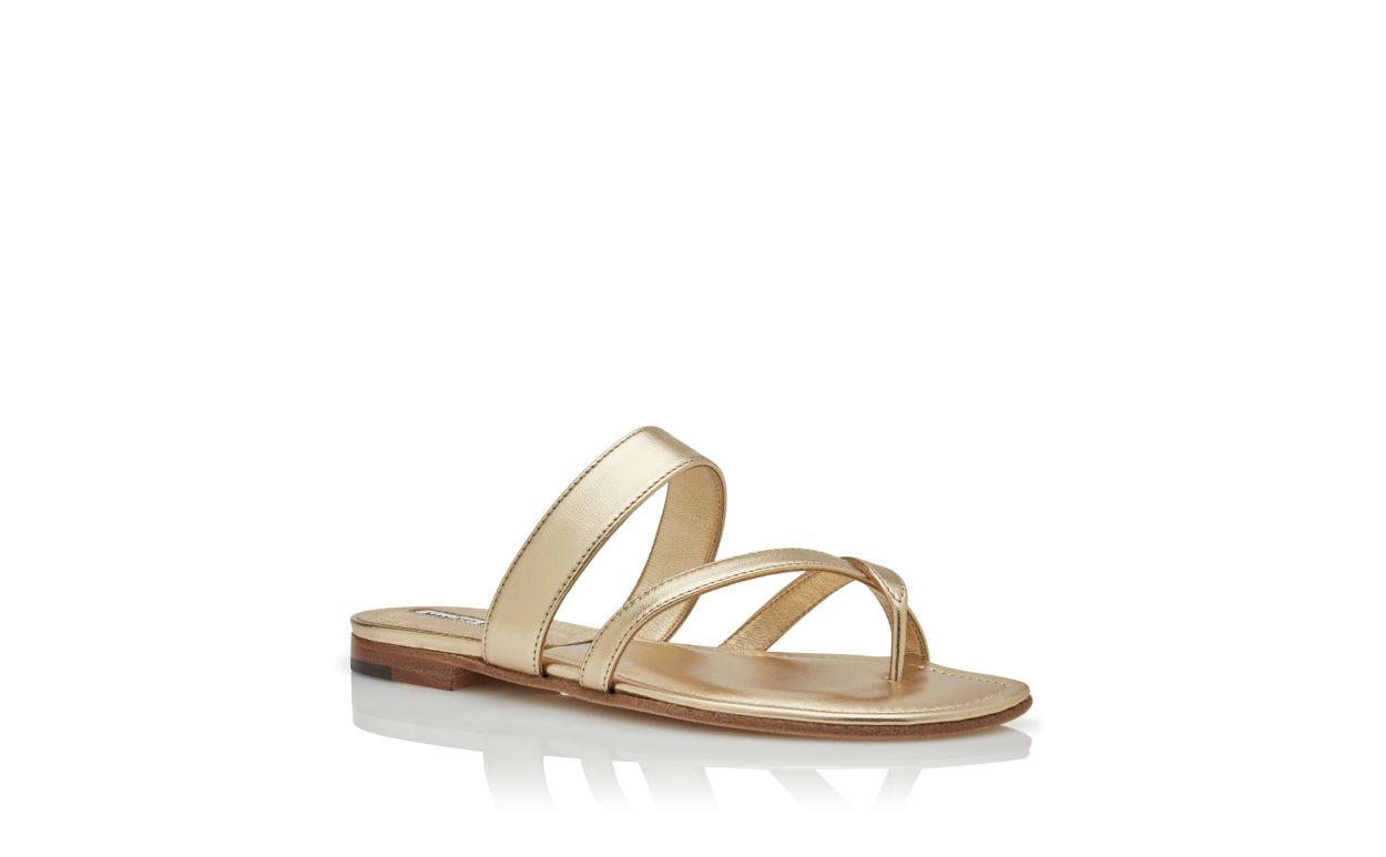 Sandalhas Planas de Couro Nappa Dourado
