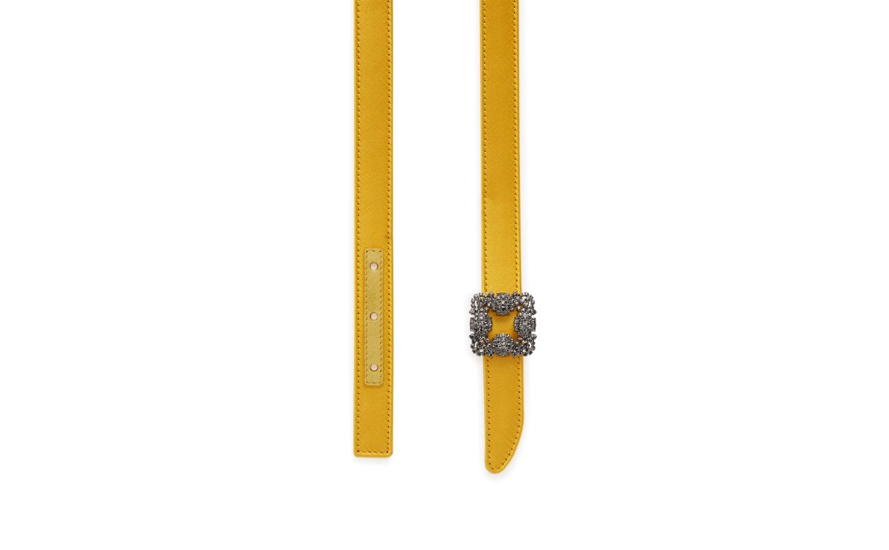 Cinto de cetim amarelo com fivela de cristal