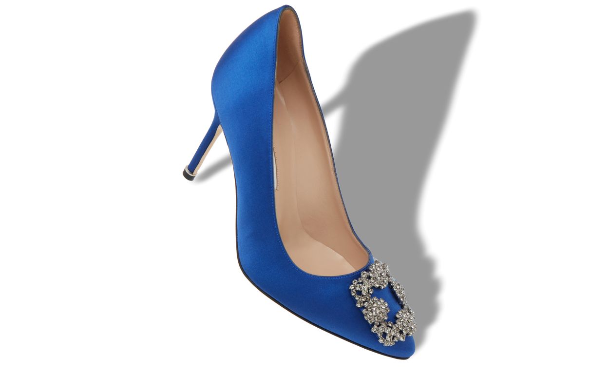 Sapatilhas com Fivela de Joia de Seda Azul