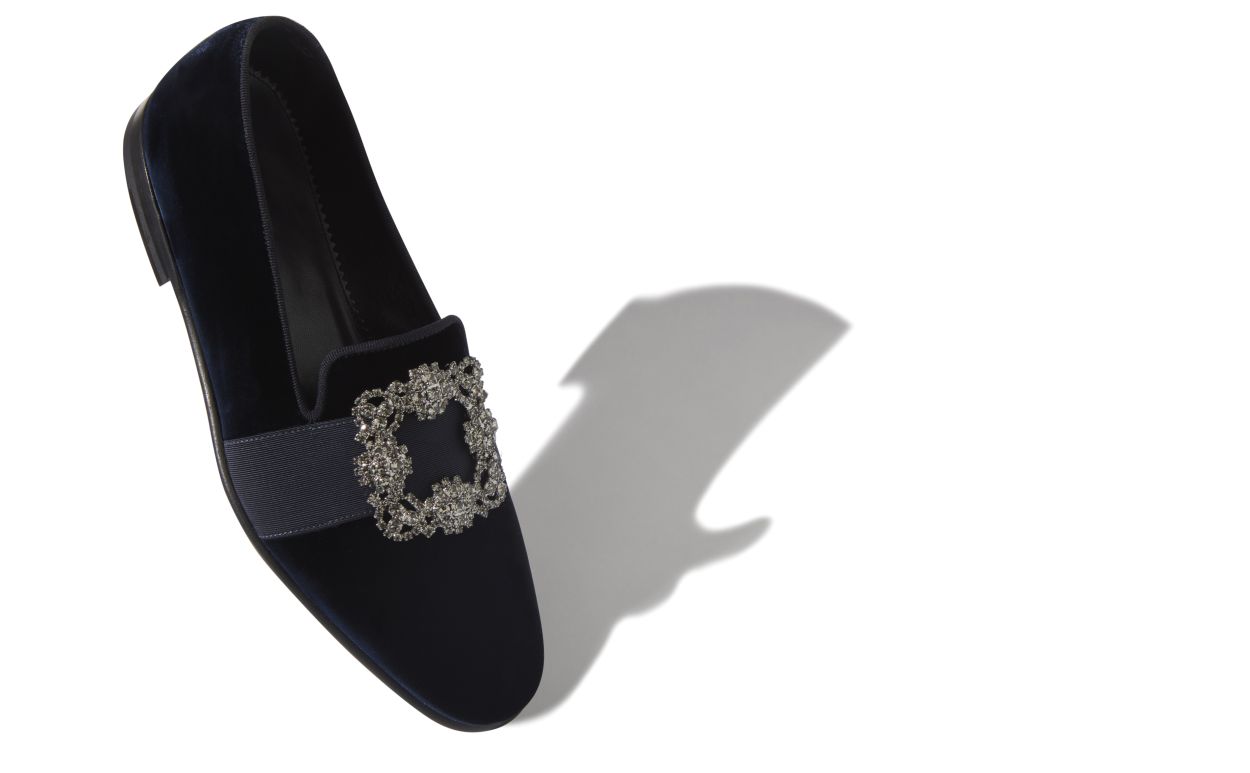 Mocassins de Veludo Azul-Marinho com Fivela Encravada