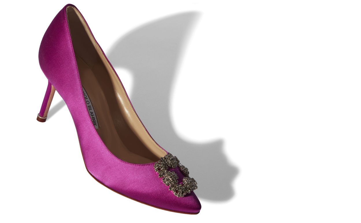 Sapatilhas com Fivela de Jóia em Satinê Fuchsia Escuro