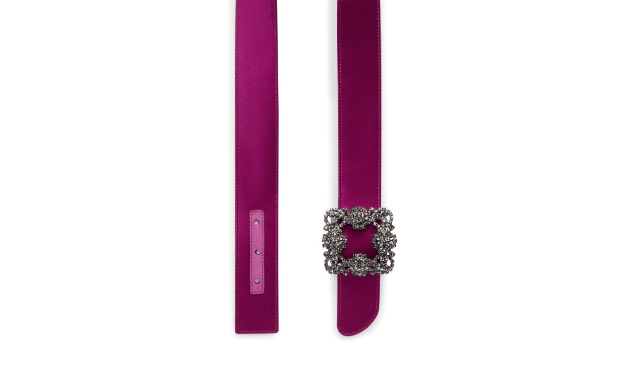 Cinto de Satin Fúcsia Escuro com Fivela de Cristal