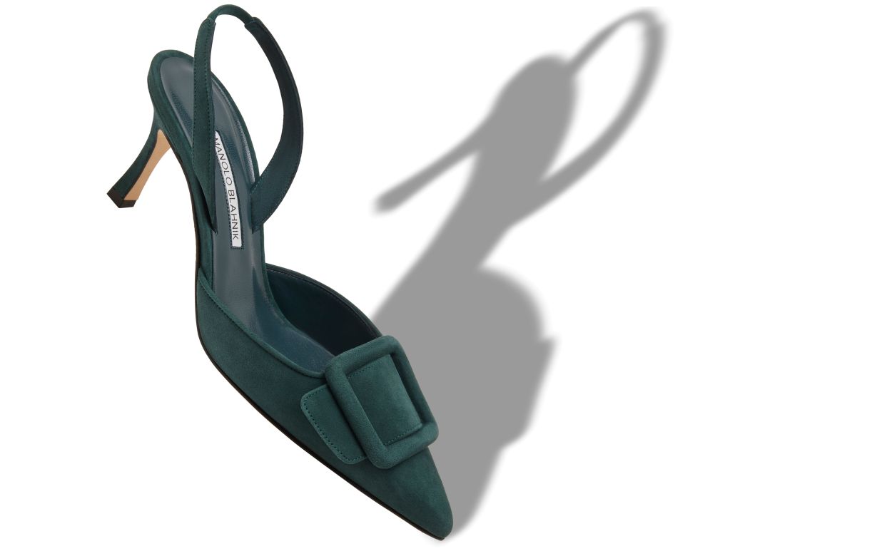 Sapatilhas Slingback com Detalhe de Fivela em Seda Verde Escuro