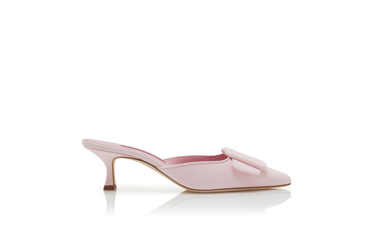 Mules de Pano Suede Rosa Claro com Detalhe de Fivela