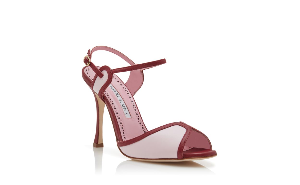 Sandalhas de Couro Nappa Vermelho e Rosa com Tira para o Tornozelo