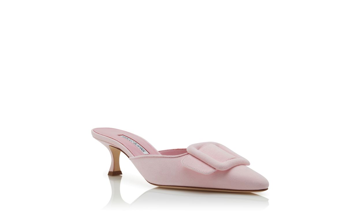Mules de Pano Suede Rosa Claro com Detalhe de Fivela